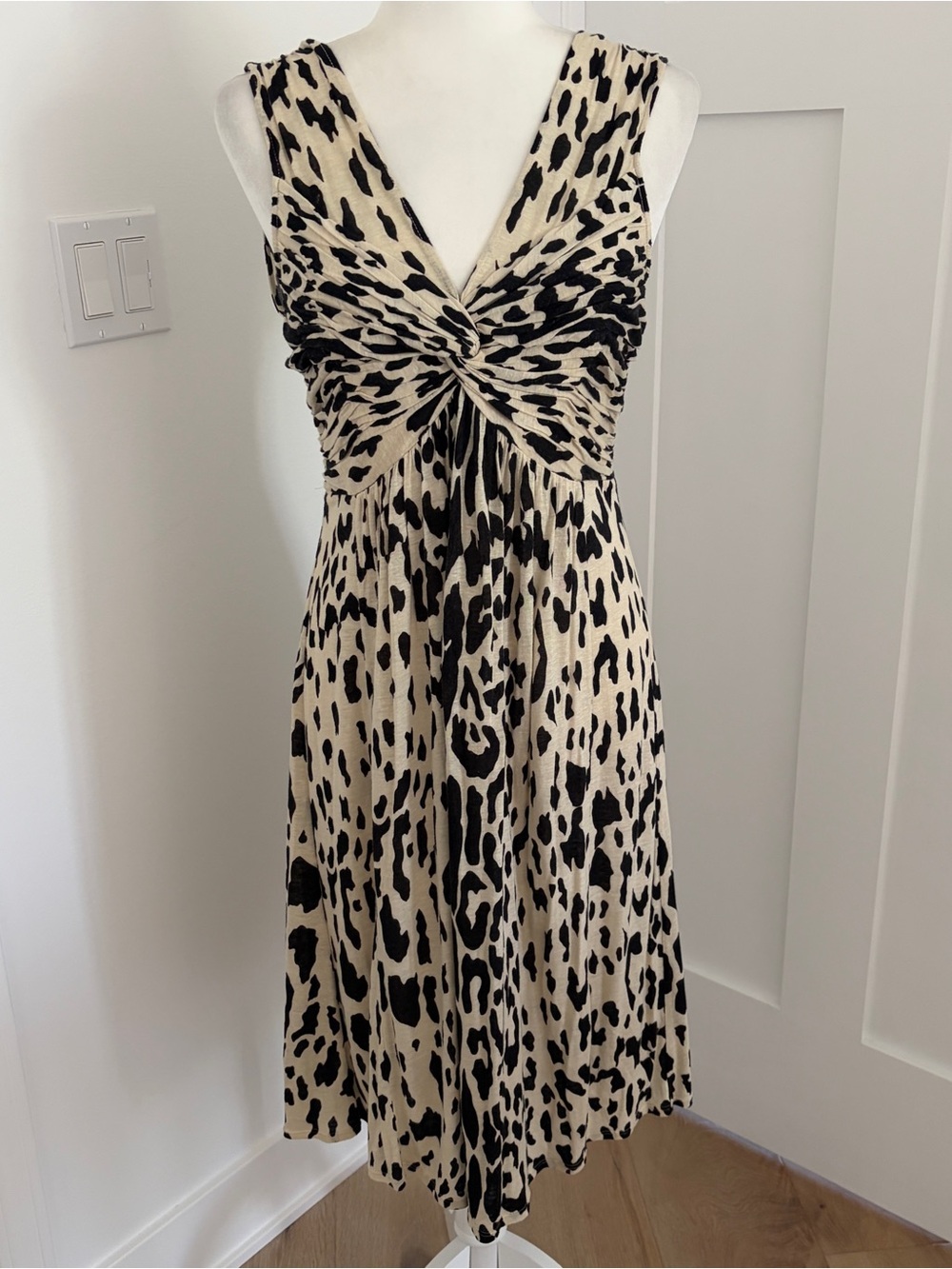 Anthropologie Tracy Reese New York Dress M Leopard Ruched Linen Blend Midi*G6